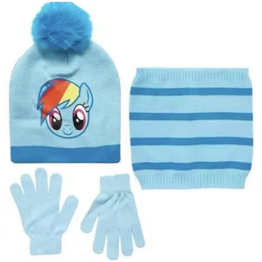 Hasbro My Little Pony Girls Winter Pom Pom Beanie Gloves & Gaiter Set Age 4-7